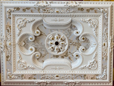 Palace Ceiling Rose Rectangular Polymer White Gold 90x120cm - FDD90120-BA