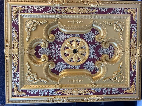 Palace Ceiling Rose Rectangular Polymer Gold Maroon 90x120cm - FDD90120-AB